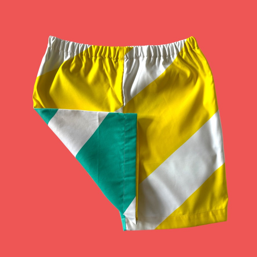 Towelling Shorts Green/Yellow Stripe
