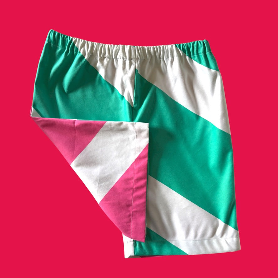 Towelling Shorts Pink/Green Stripe