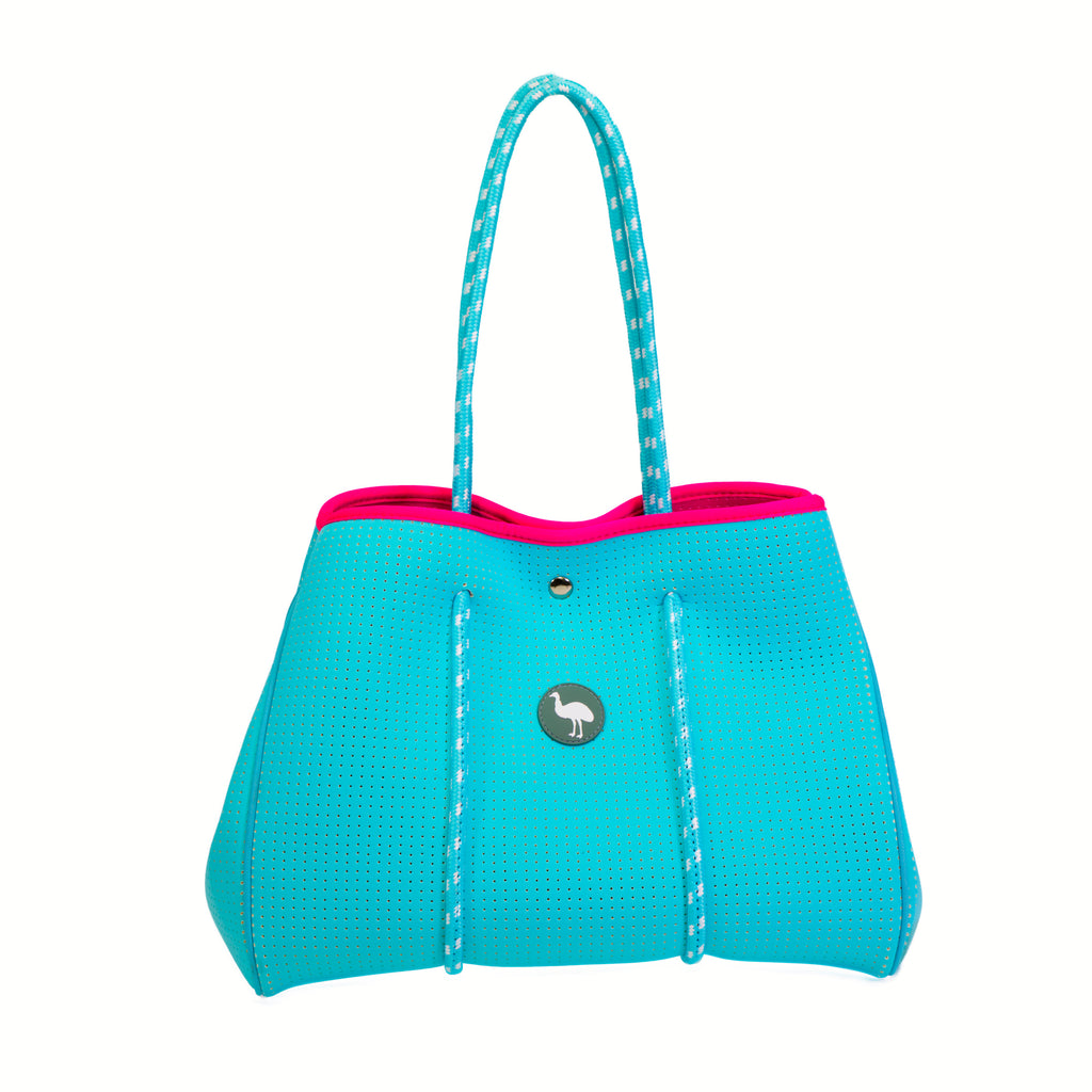 Neoprene outlets Tote: Green Pink